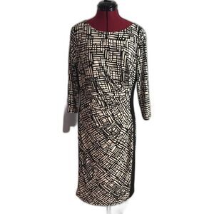 Lauren Ralph Lauren Sheath Dress Size 14 Black & White 3/4 Sleeve Crew Neck
